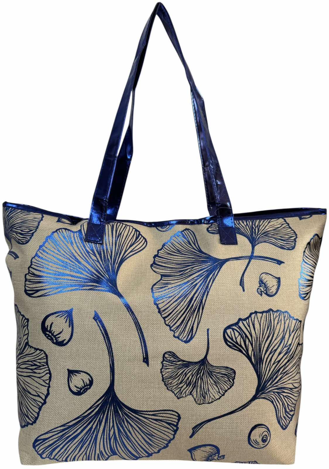 Сумка пляжна жіноча з тканини на блискавці Бежевий з синім (2034)