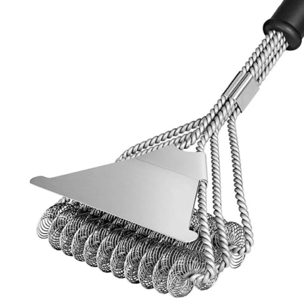 Щітка для очищення гриля BBQ безпечна з ручкою 3 спіралі та скребок сталь Black (709846) - фото 2 Щітка для очищення гриля BBQ безпечна з ручкою 3 спіралі та скребок сталь Black (709846) - фото 2