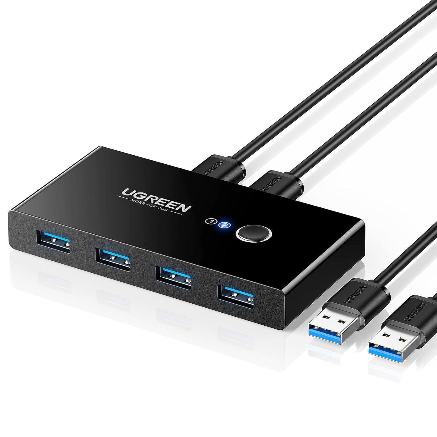 USB-переключатель для 2 ПК UGREEN US216 4 порта USB 3.0 Черный (30768) USB-переключатель для 2 ПК UGREEN US216 4 порта USB 3.0 Черный (30768)