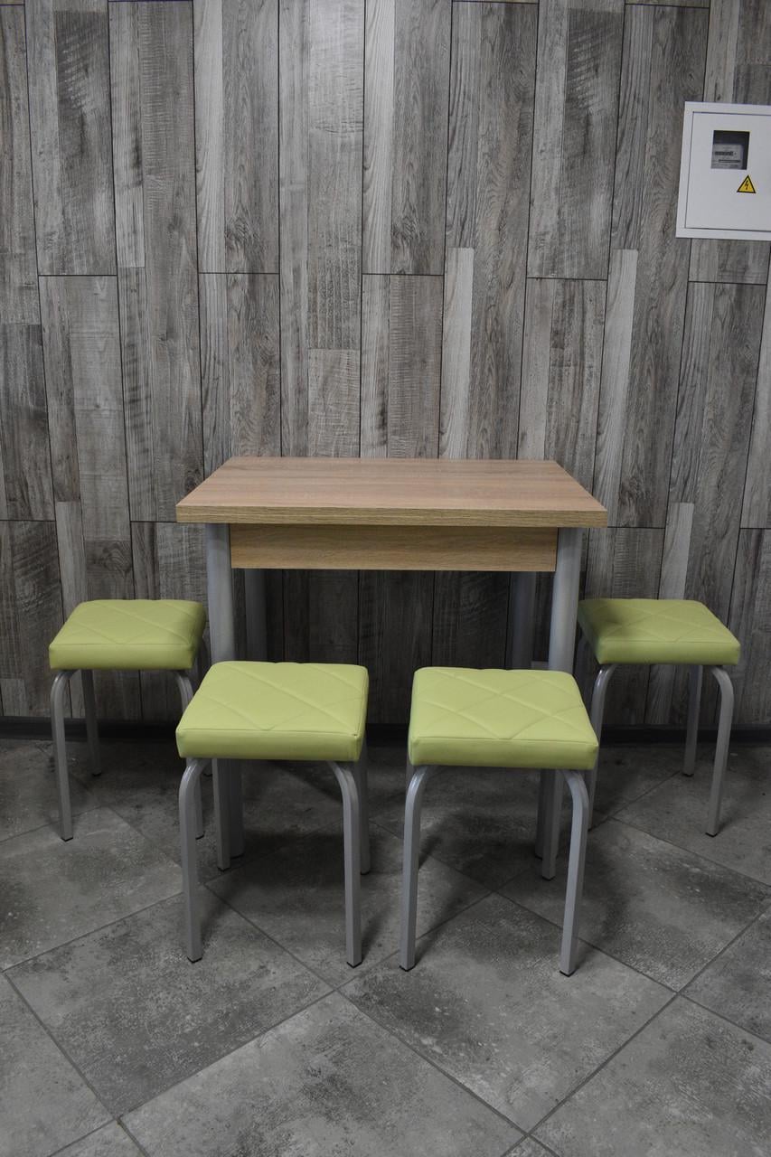 Кухонний комплект Оскар стіл розкладний/табурети 4 шт. Tutti Lux 60х80/80х120х75 см Дуб Сонома/Салатовий (28374974)