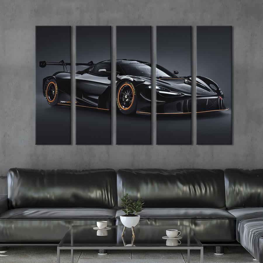 Картина на холсте Потрясающий чёрный гиперкар McLaren 720S 132x80 см (1354-51)