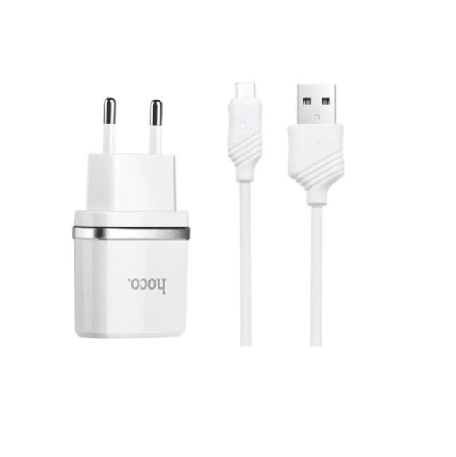 Мережевий зарядний пристрій Hoco C12 2,4 А/2 USB з кабелем micro-USB White