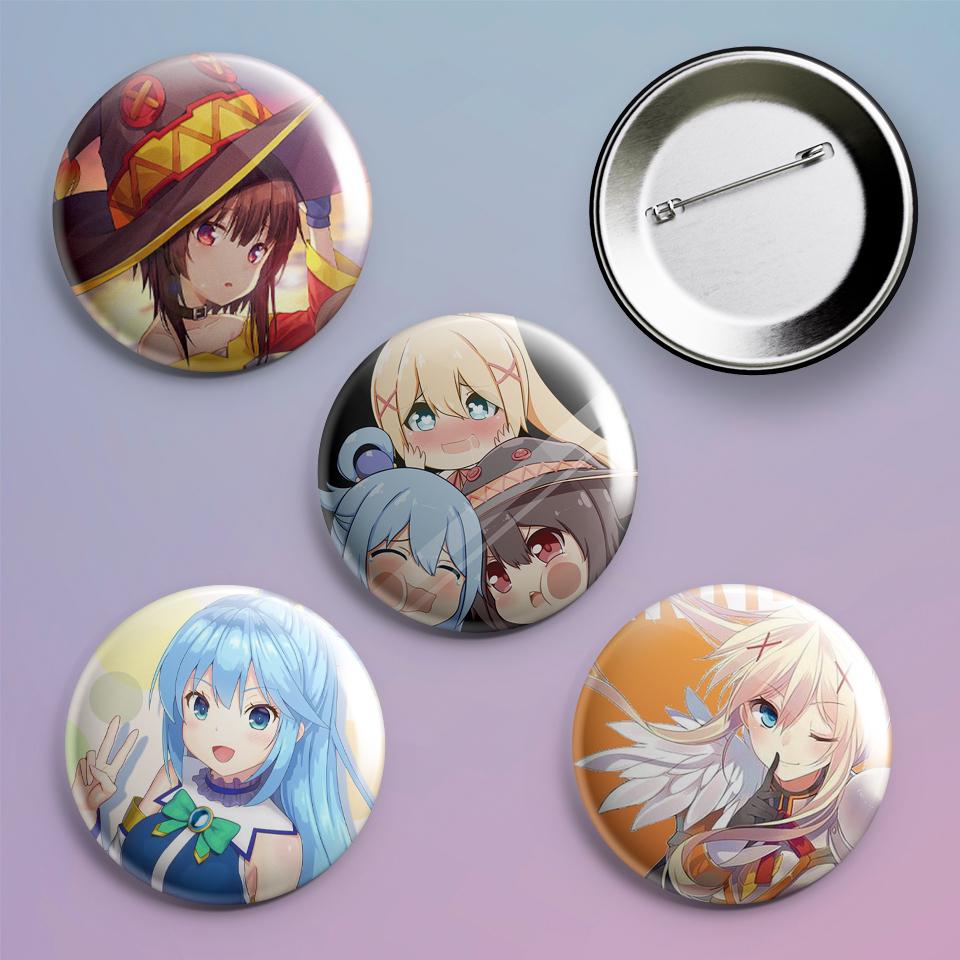 Значки на рюкзак з принтом аніме KonoSuba Цей чудовий світ! 4 шт.