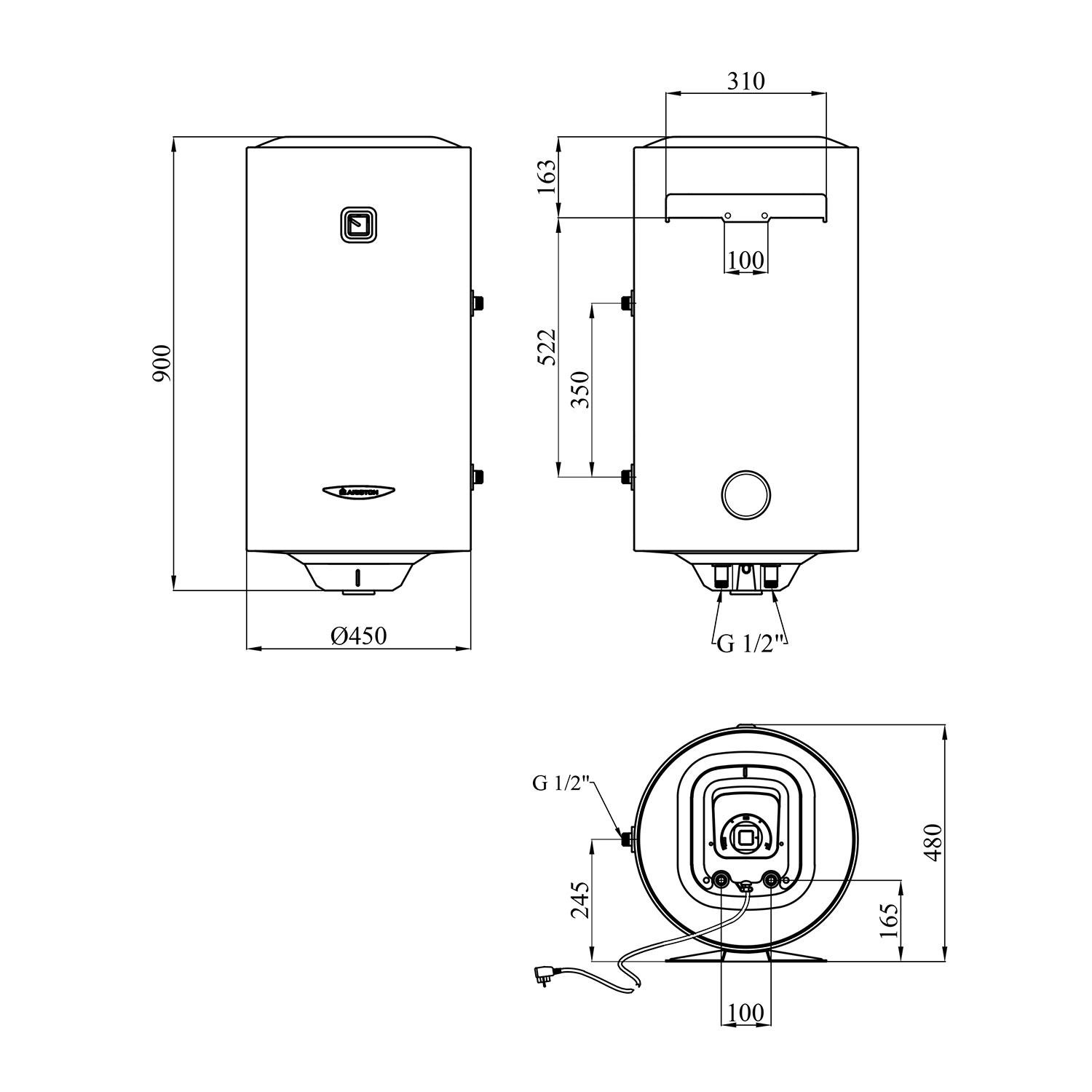 Бойлер Ariston PRO1 3201816 CV034083 100 л 1,8 кВт мокрий тен (231570) - фото 9