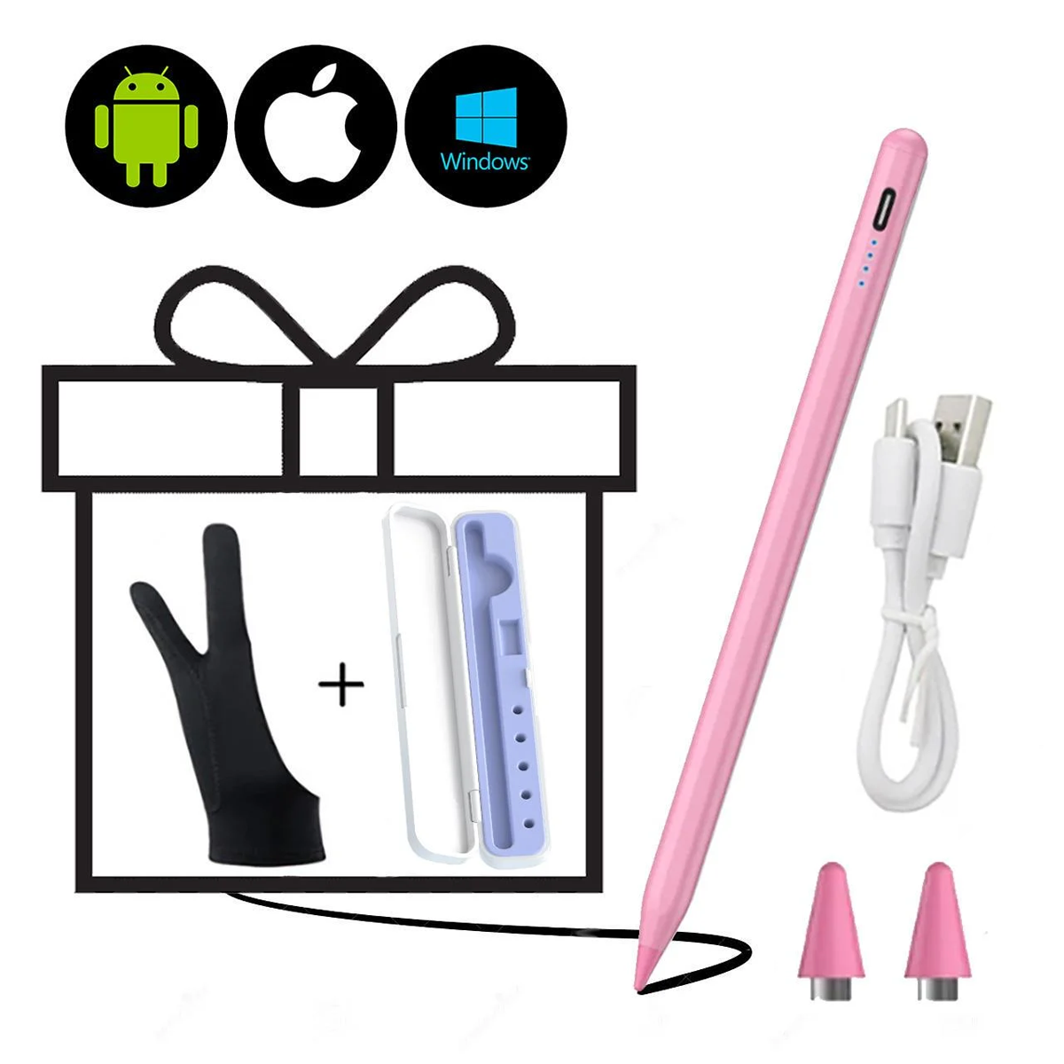 Стилус для планшета/мобильного телефона iOS/Android/Windows кейс/2 наконечника/перчатка Розовый/Бело-сиреневый (181012) - фото 11