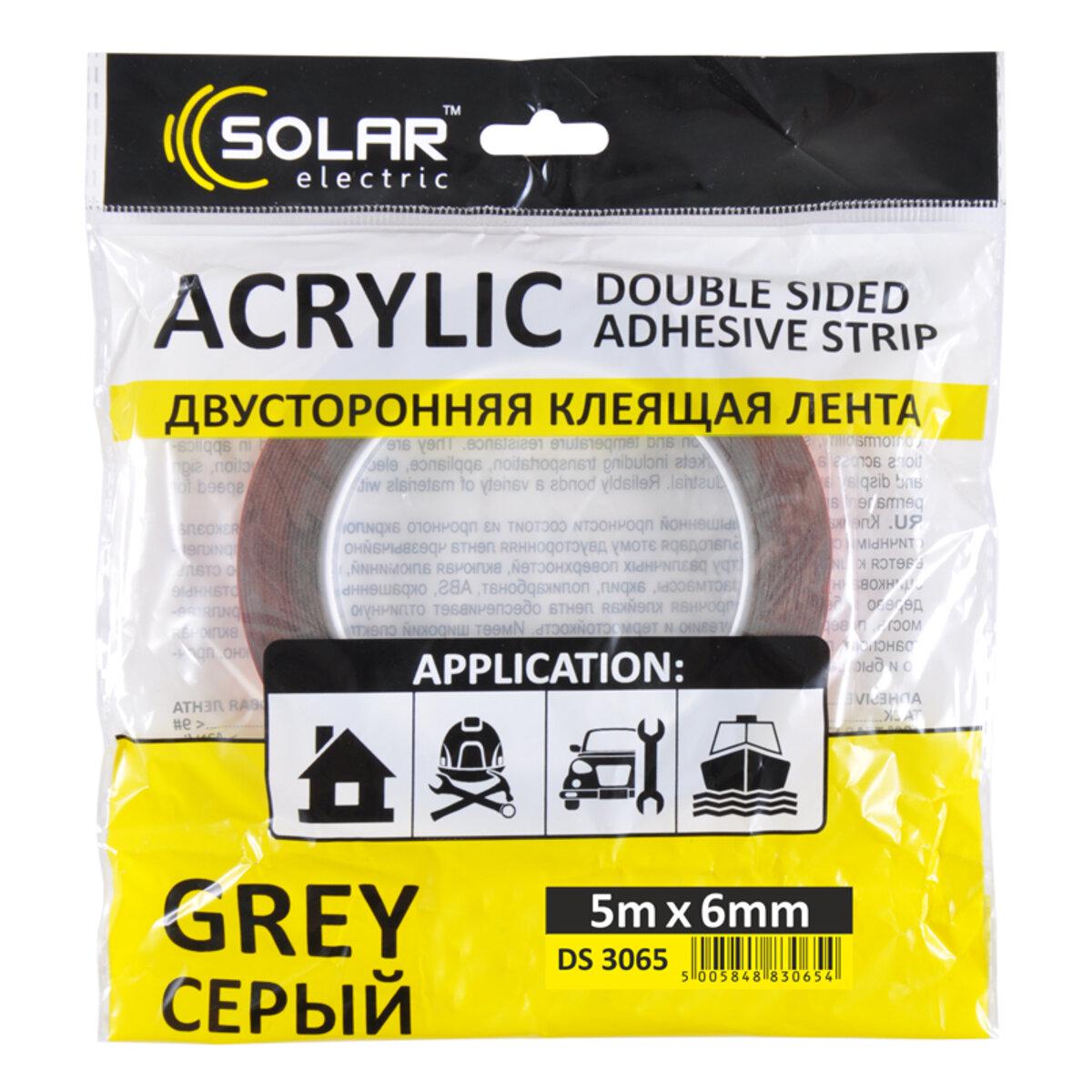 Лента двухсторонняя Solar клеящая ACRYLIC 6 мм x5 м Серый (VHB) Лента двухсторонняя Solar клеящая ACRYLIC 6 мм x5 м Серый (VHB)