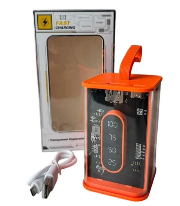Повербанк з прозорими стінками та світлодіодним дисплеєм 10000 mAh Помаранчевий (2104618813) - фото 10