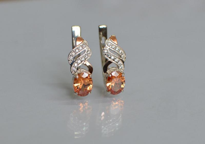 Серебряные серьги Sil с золотыми накладками 117s-5 Шампань (Sil-763)