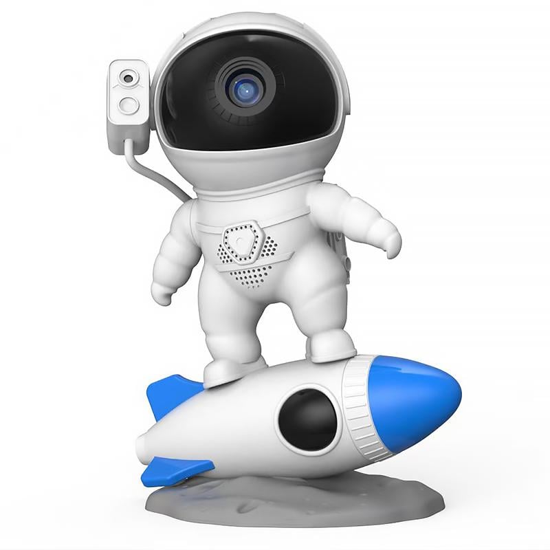 Проектор ночник Астронавт на Ракете звездное небо и галактика с 12 слайдами USB и подсветкой White