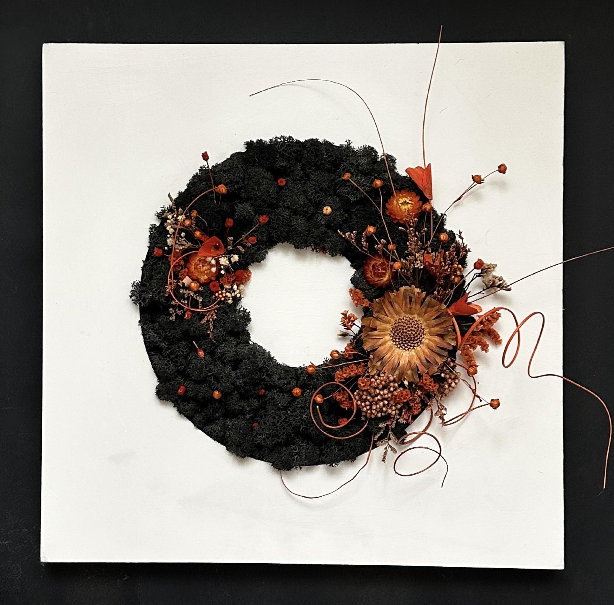 Панно ручної роботи зі стабілізованого моху та рослин Point Noir Autumn 40х40 см