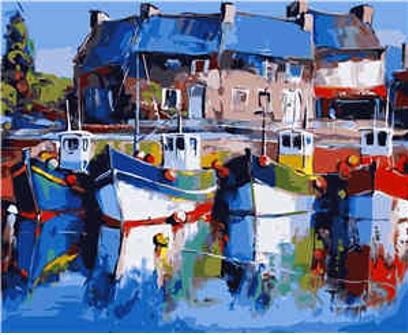 Набор для росписи по номерам Strateg Яркие лодки 40х50 см (VA-1000-mt)