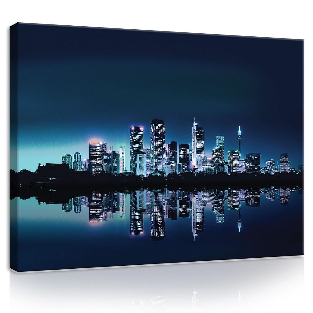 Картина на полотні 100х75 см місто Нью-Йорк на синьому тлі (PP102O1)