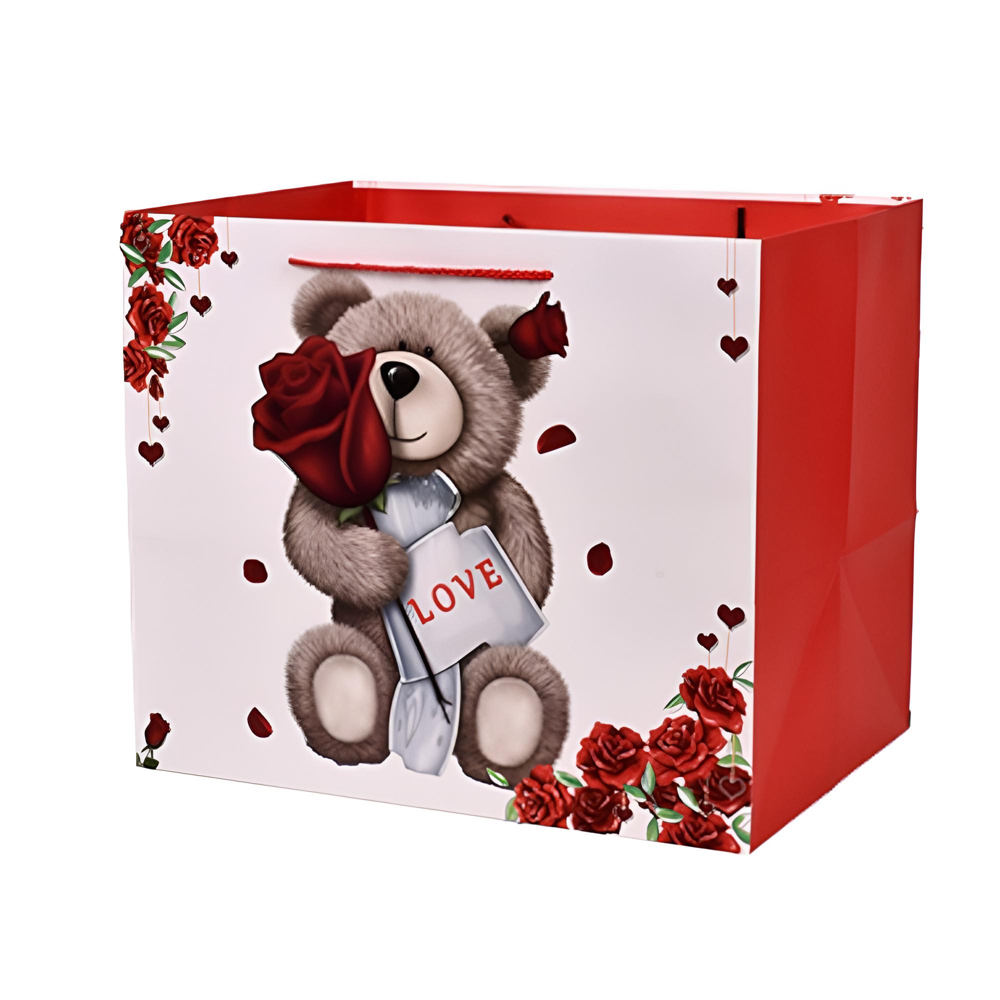 Подарочный пакет Teddy Love R101614-L 31х37х26 см Красный с белым/Серый