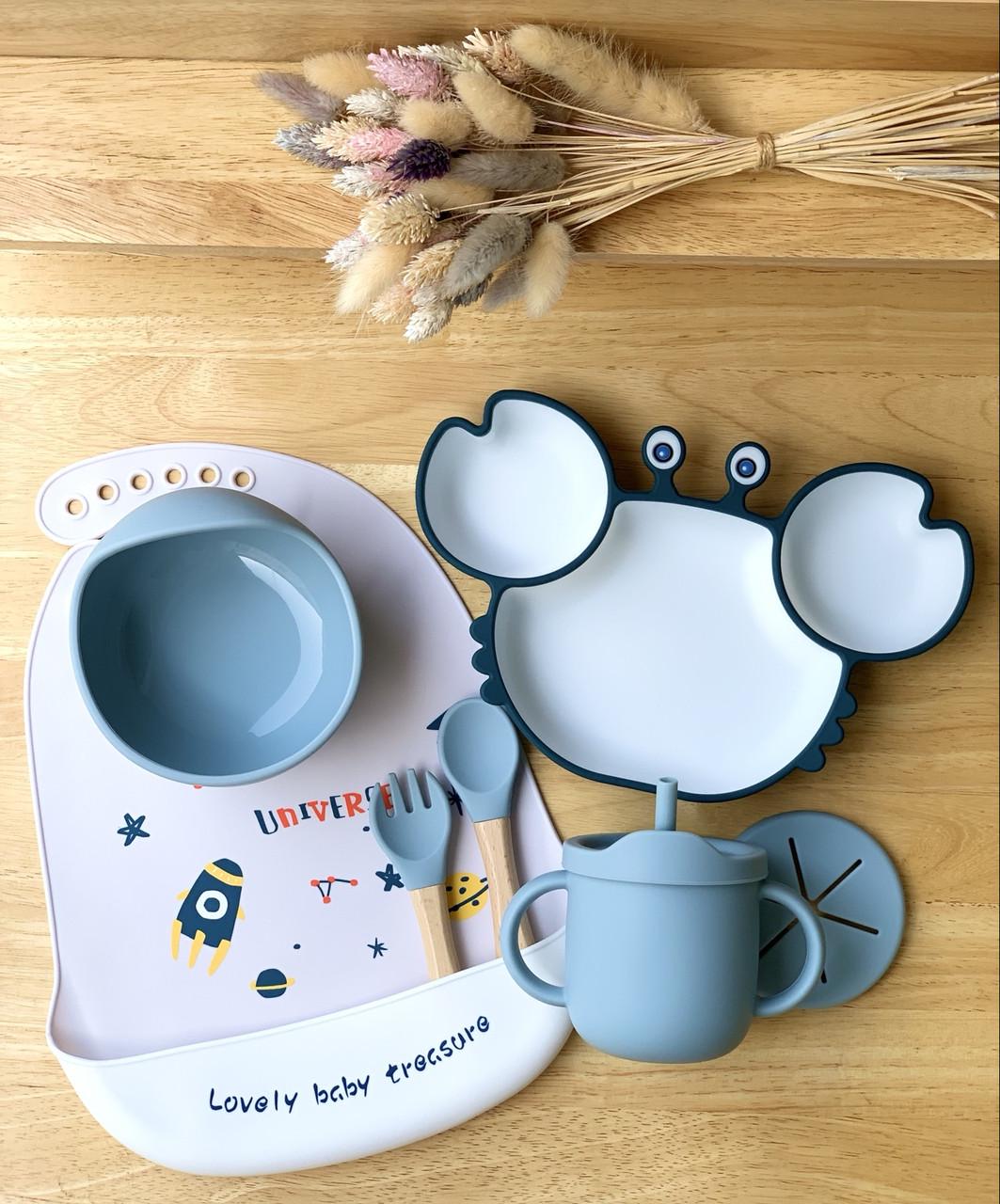 Набор силиконовой посуды для первого прикорма поилник непроливайка/2 тарелки Голубой (2551)