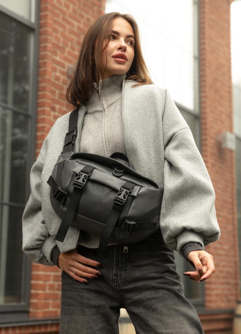 Поясная женская сумка-бананка Sambag DynamicDart 38×21×7 см Графитовый (80411009)