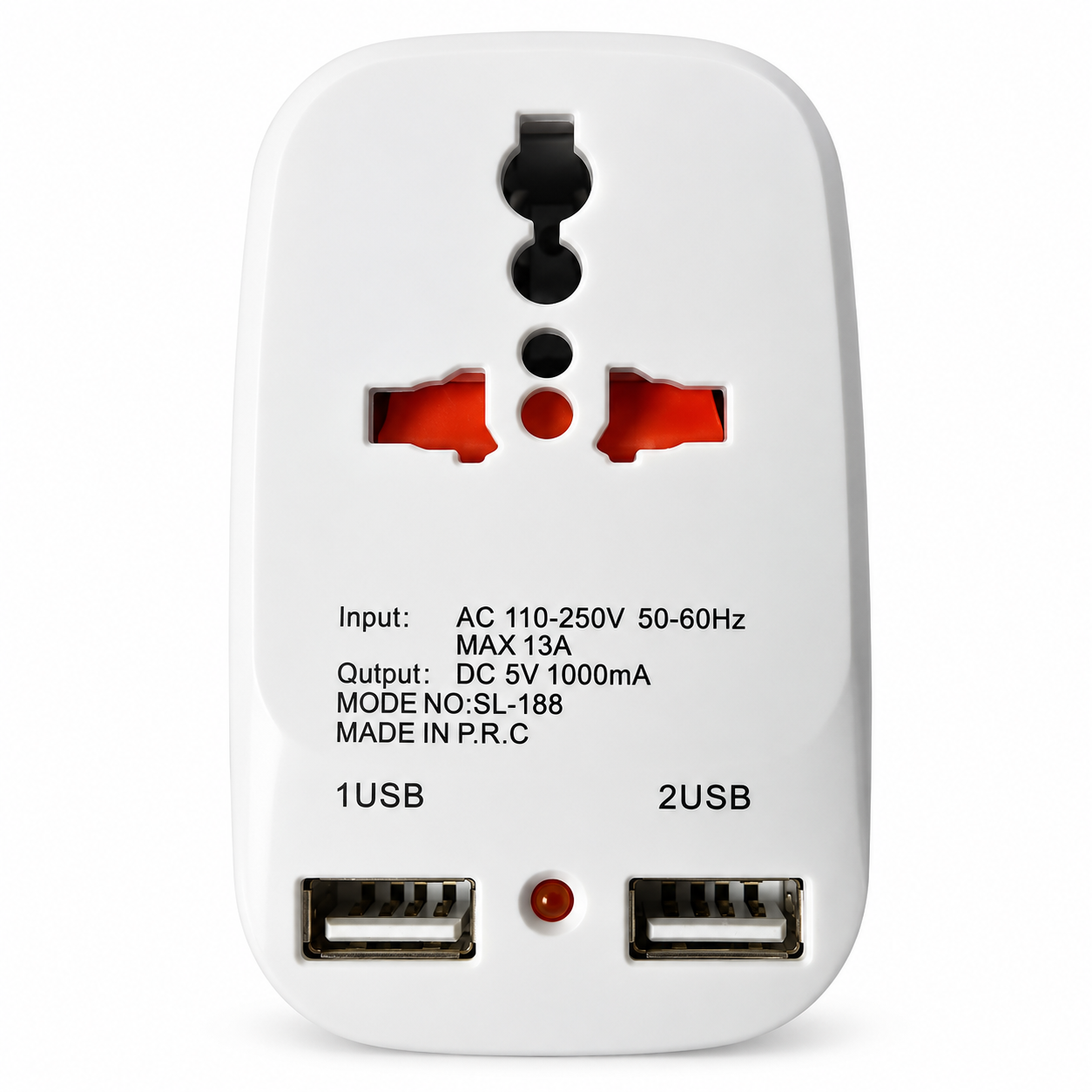 Сетевой переходник-тройник 823 2хUSB с индикатором питания (MX-00006694)