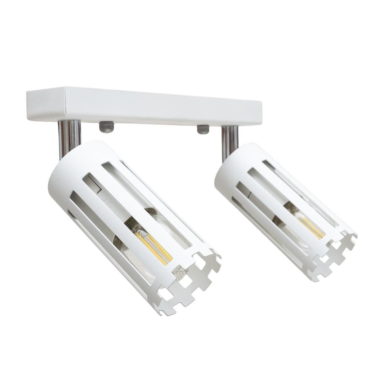 Спот-светильник MSK ELECTRIC Teramo на два плафона в полоску под лампу Е27 Белый (NL 18050-2 WH)