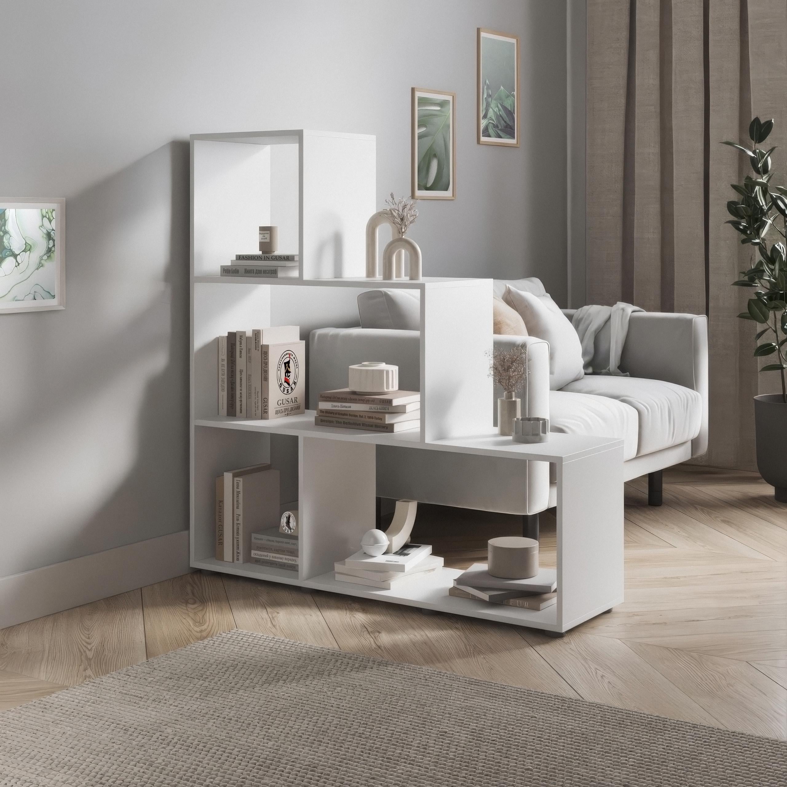 Стелаж для книг та декору на 4 комірки P-05 1168х290х1232 мм Білий