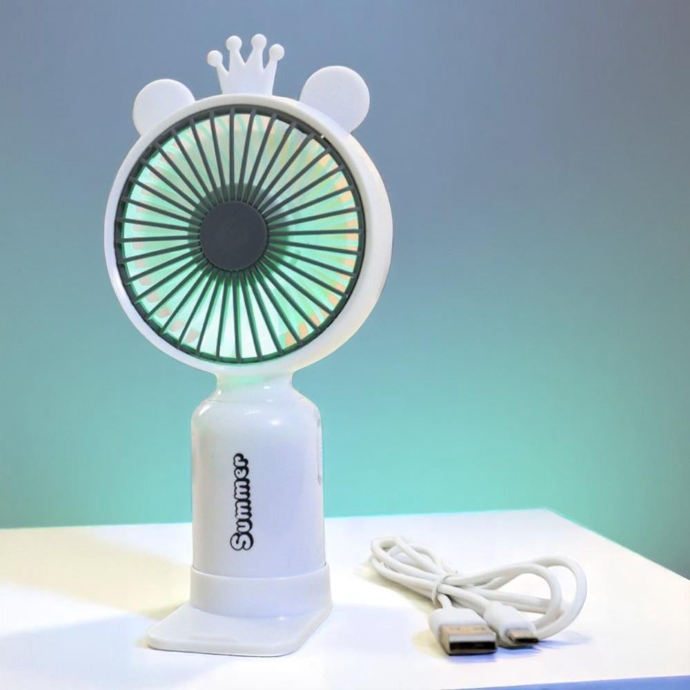 Вентилятор портативный Зайчик с Кошка на аккумуляторе и USB Белый (51-біл-39557)