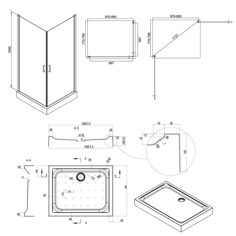 ᐉ Душевая кабина Qtap Gemini CRM1018RC6 Clear с поддоном Unirect 301815 ...