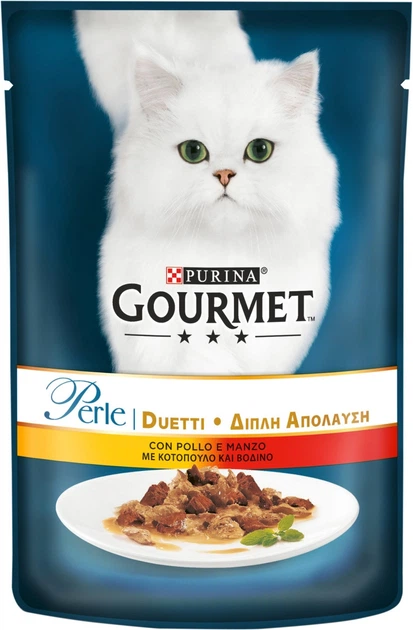 Корм вологий для дорослих котів Purina Gourmet Perle шматочки в підливці з куркою та яловичиною 85 г (74702)