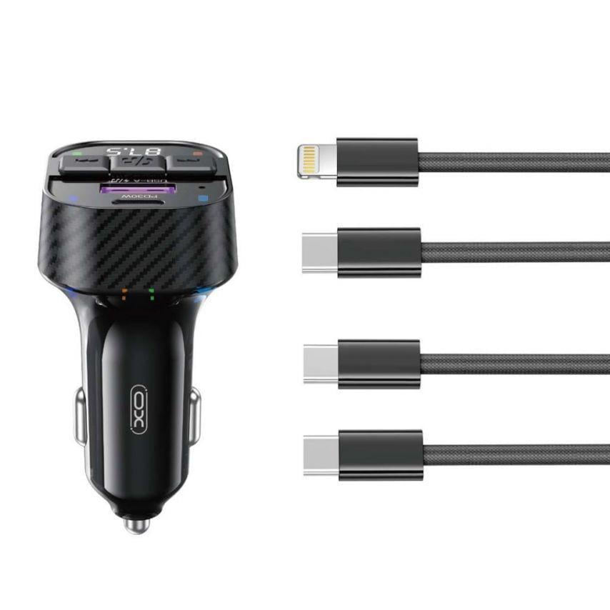 Зарядное устройство автомобильное - FM-тран сметер Xo BCC17 PD30W/Data Cable Type-C to Type-C Black - фото 3