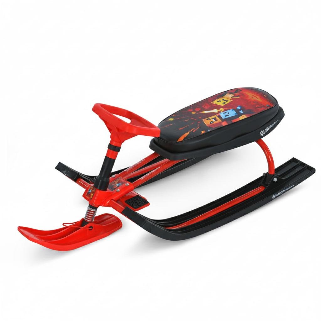 Снегокат MS 1778-9 низкая рама/сиденье из экокожи 45х21 см/руль металлопластик Черно-красный (30300649)