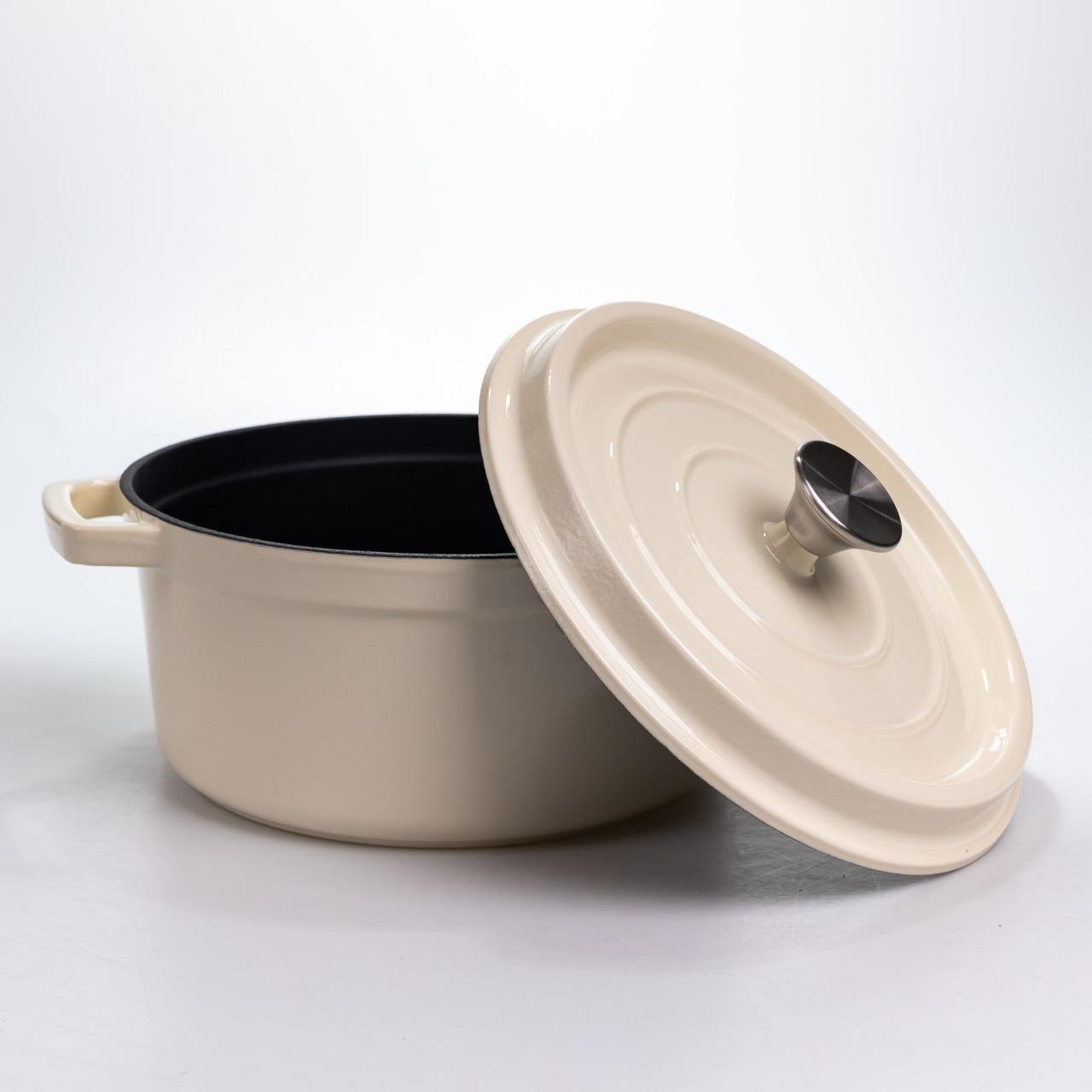 Каструля чугунная эмалированная с крышкой для тушения/запекания/утомления 4,5 л (HP-1-19-WHITE)