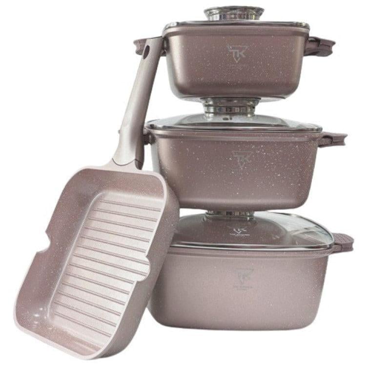 Набір посуду для індукції Top Kitchen TK-000103 з гранітним покриттям 7 предметів Пудровий