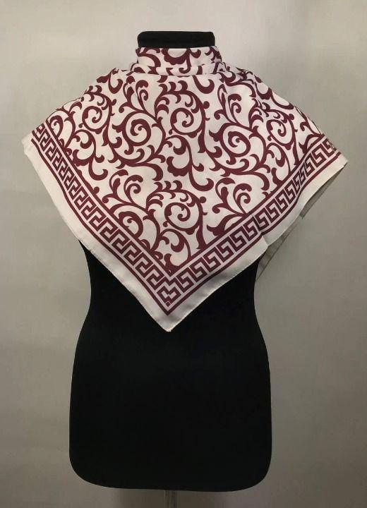 Платок женский с растительным узором Белый с бордовым (ХустM172)