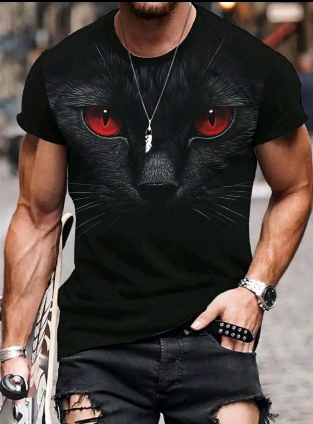 Футболка мужская Cat with red eyes с рисунком XL Черный (27471710)