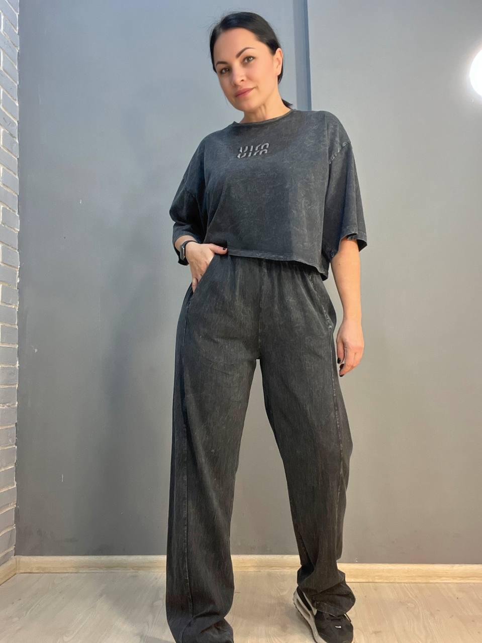 Костюм жіночий COAST MODA 4207 варений з короткою футболкою та брюками M Чорний (1649)