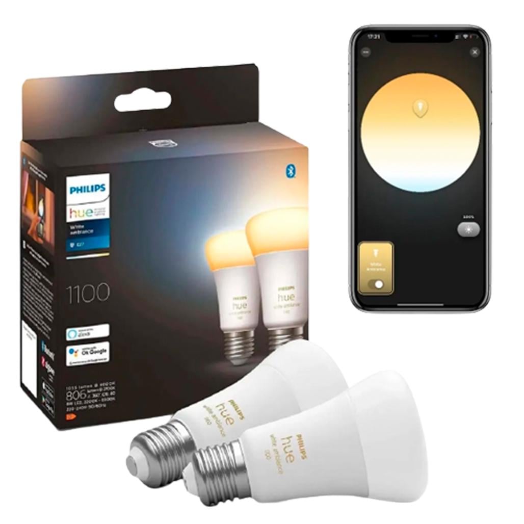 Светодиодная лампа Philips Hue E27 White Ambiance 1100лм 75Вт 8W ZigBee, Bluetooth, Apple HomeKit 2 шт. (929002468404)