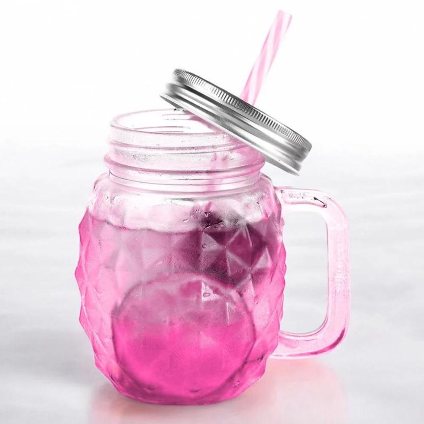 Чашка-банка скляна Ананас з кришкою і трубочкою 500 мл Рожевий (OS-K9480R) - фото 5