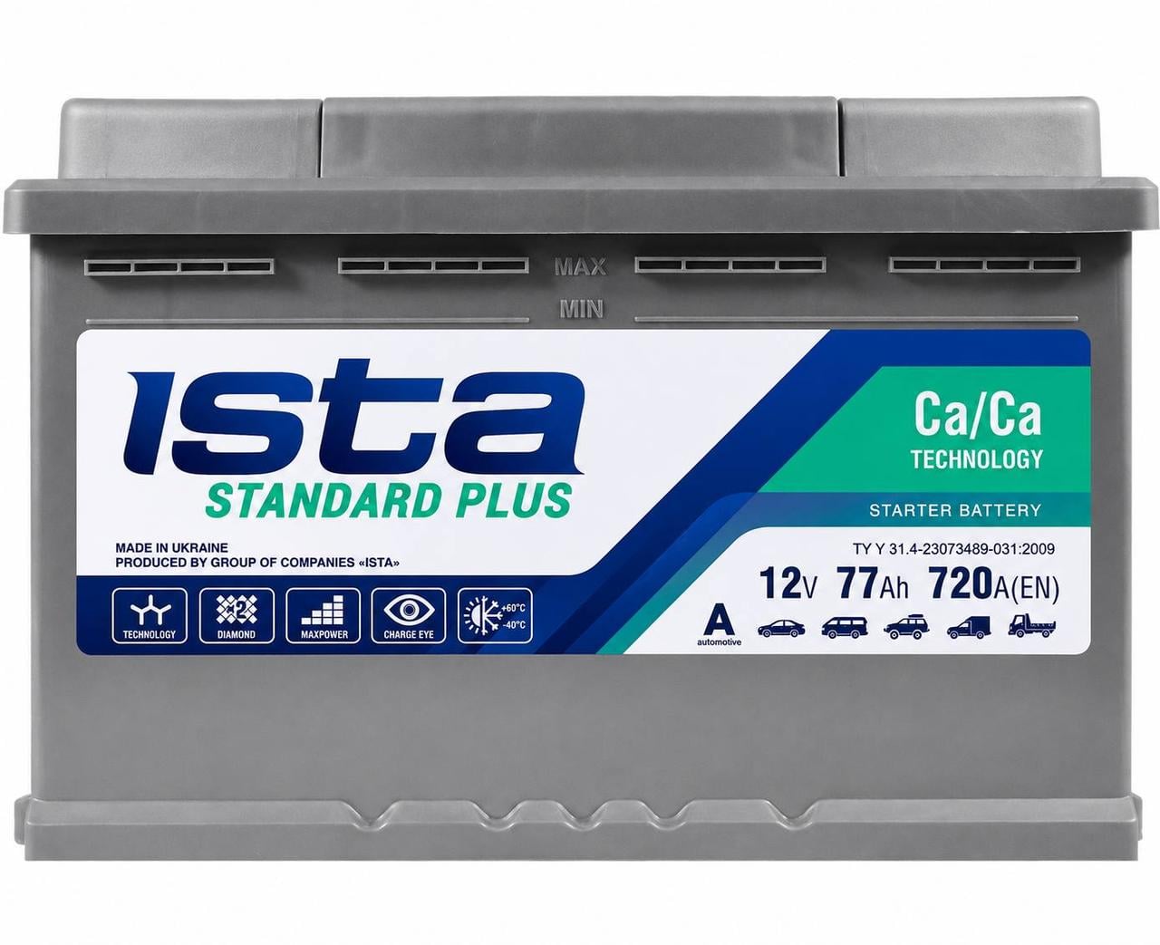 Акумулятор автомобільний Ista Standart Plus 77 Ah 720A R+ 12V (3177920733) Акумулятор автомобільний Ista Standart Plus 77 Ah 720A R+ 12V (3177920733)