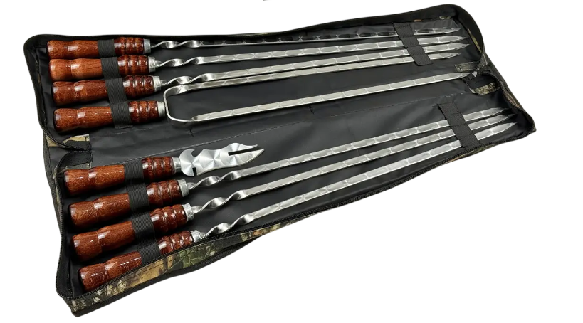 Набор шампуров GrillMaster Кизляр с двойным шампуром/вилкой сталь 3 мм 8 пр. Коричневый (10-164-NB-2273)