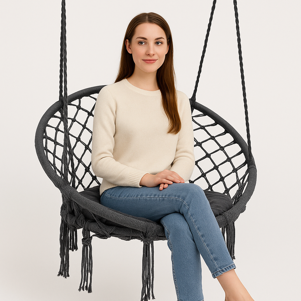 Кресло-качели подвесные WCG плетеная круглая с мягкой подушкой 80 см Графитовый (2687338505) - фото 5 Кресло-качели подвесные WCG плетеная круглая с мягкой подушкой 80 см Графитовый (2687338505) - фото 5