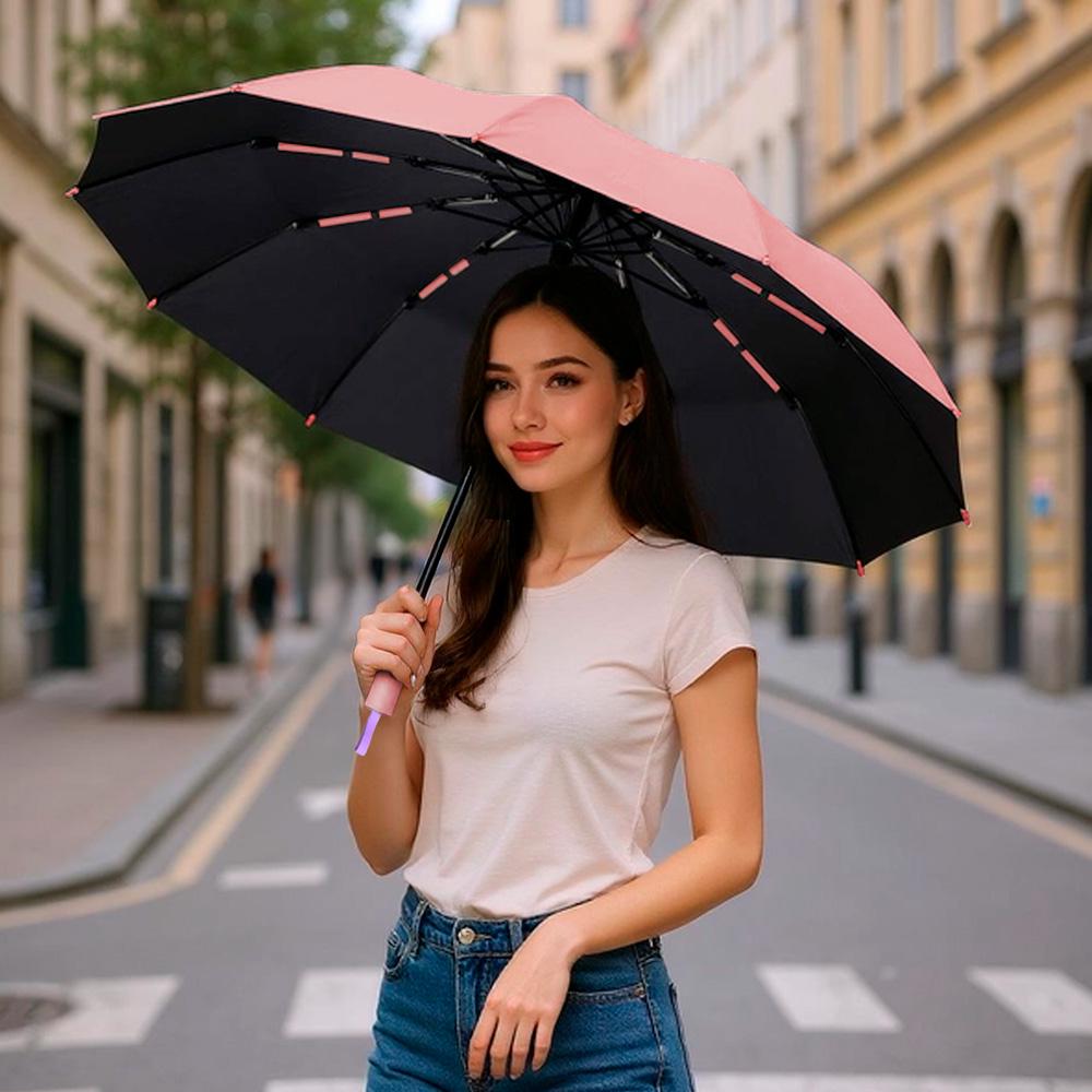 Парасолька автоматична двошарова від дощу і сонця LOSSO Elite 105 см Блідо-рожевий (526301994 ) - фото 5