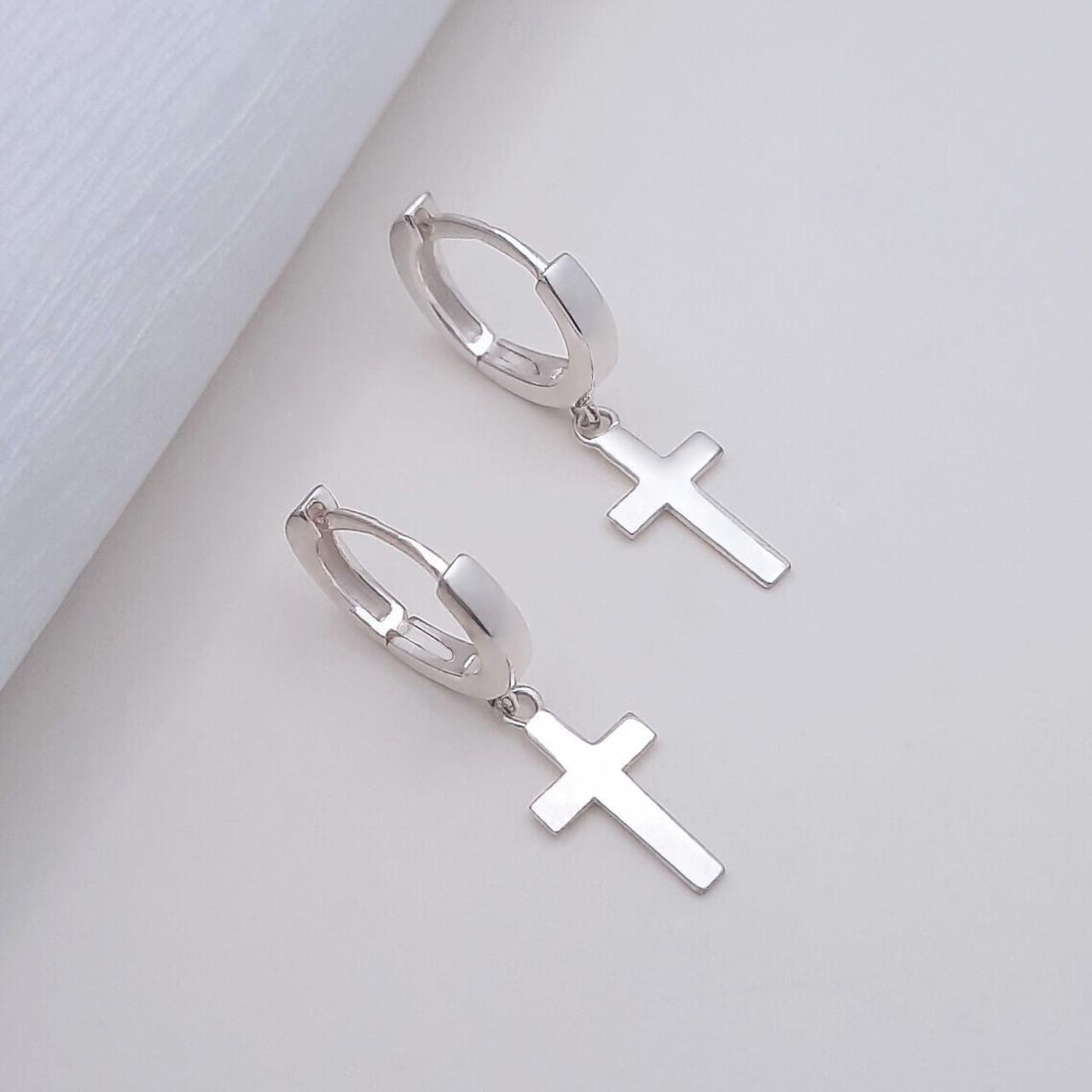 Серебряные серьги подвески Крестики (2372437814)