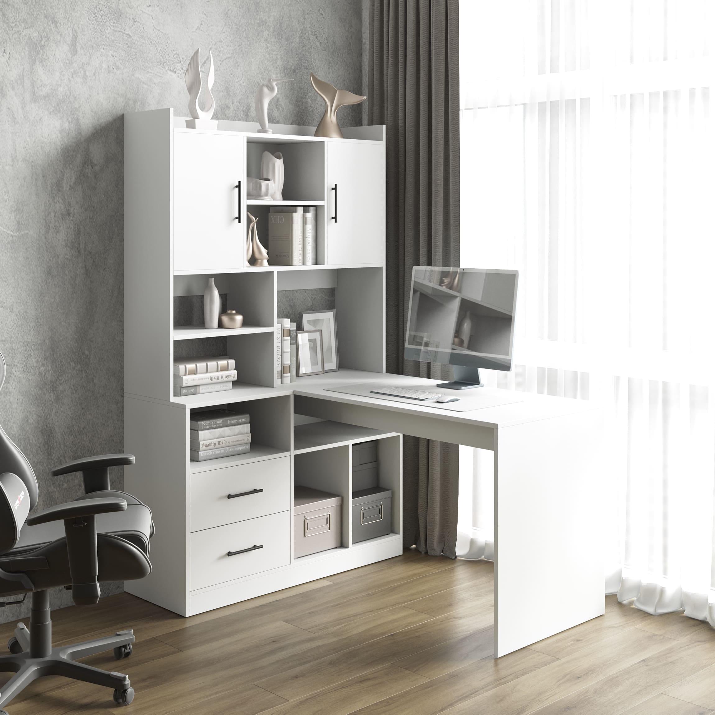 Стол компьютерный угловой со стеллажом Белый (380161)