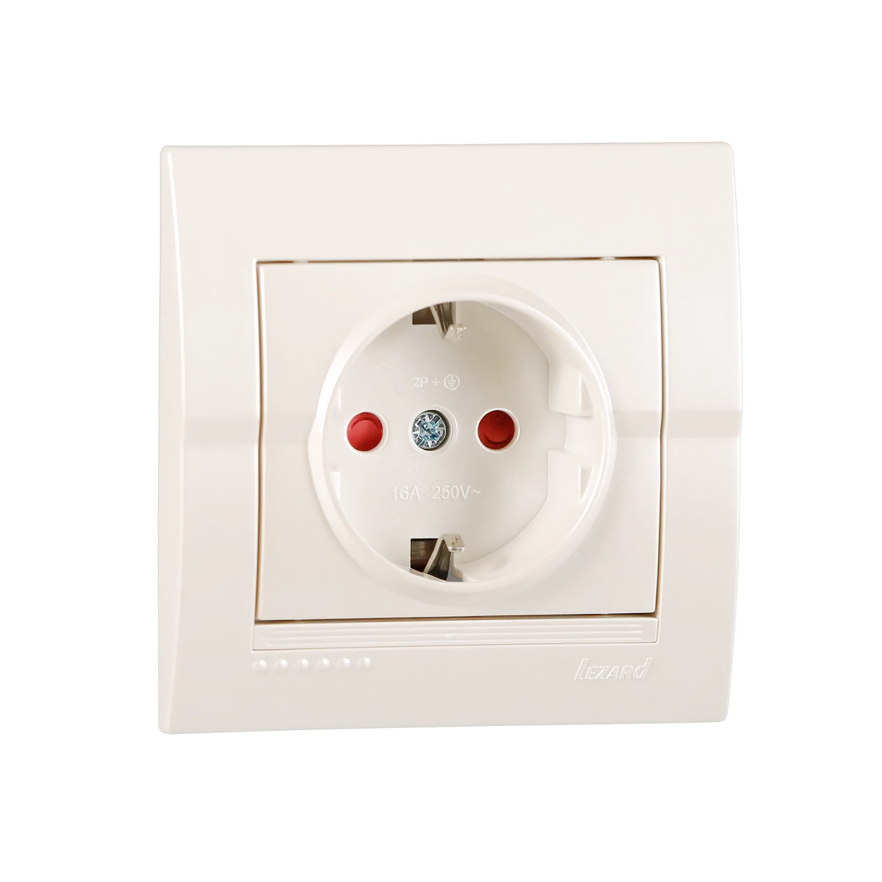 Розетка Lezard Deriy 1-я с заземлением со шторками Белый металлик