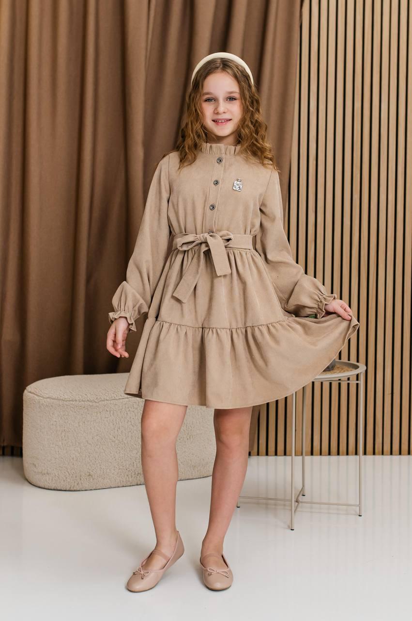 Сукня для дівчинки вельветова 122 см Бежевий (D-7300-122б)