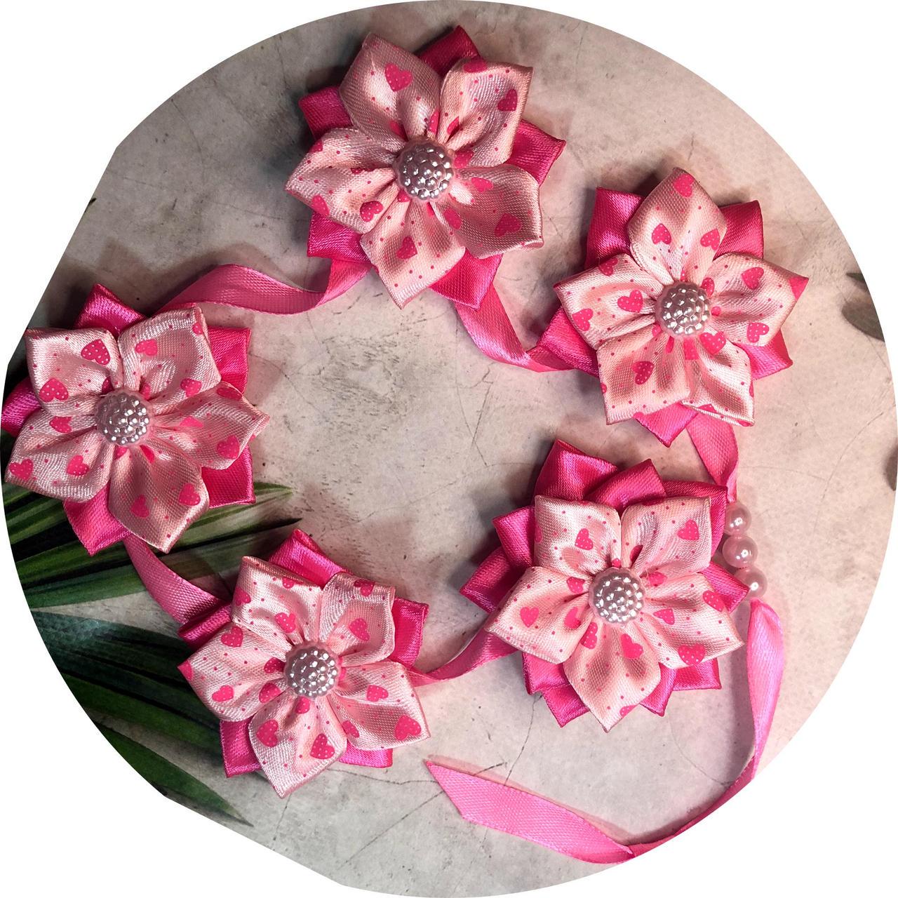 Стрічка в косу з квітками 55х7х6 см Рожевий (10824)