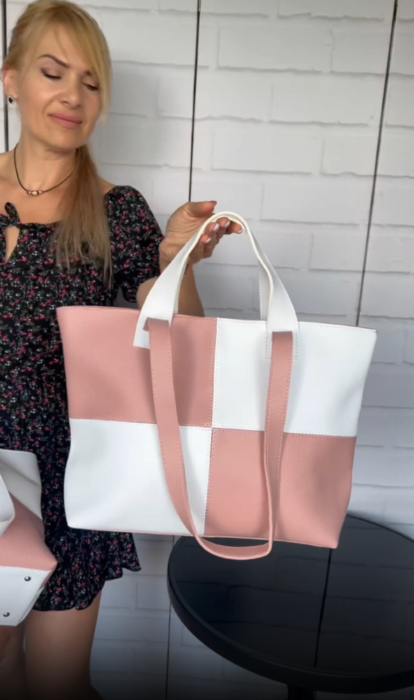 Сумка шопер женская на плечо из экокожи большая вместительная для документов Пудра - фото 6