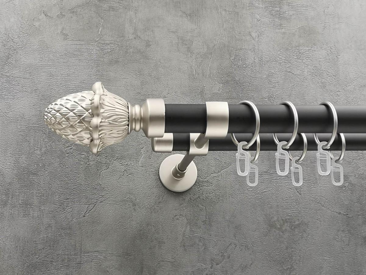 Карниз Quadrum Шишка гладкая штанга двойной модерн 25/19 мм 400 см Сатин/Черный матовый (272279311)