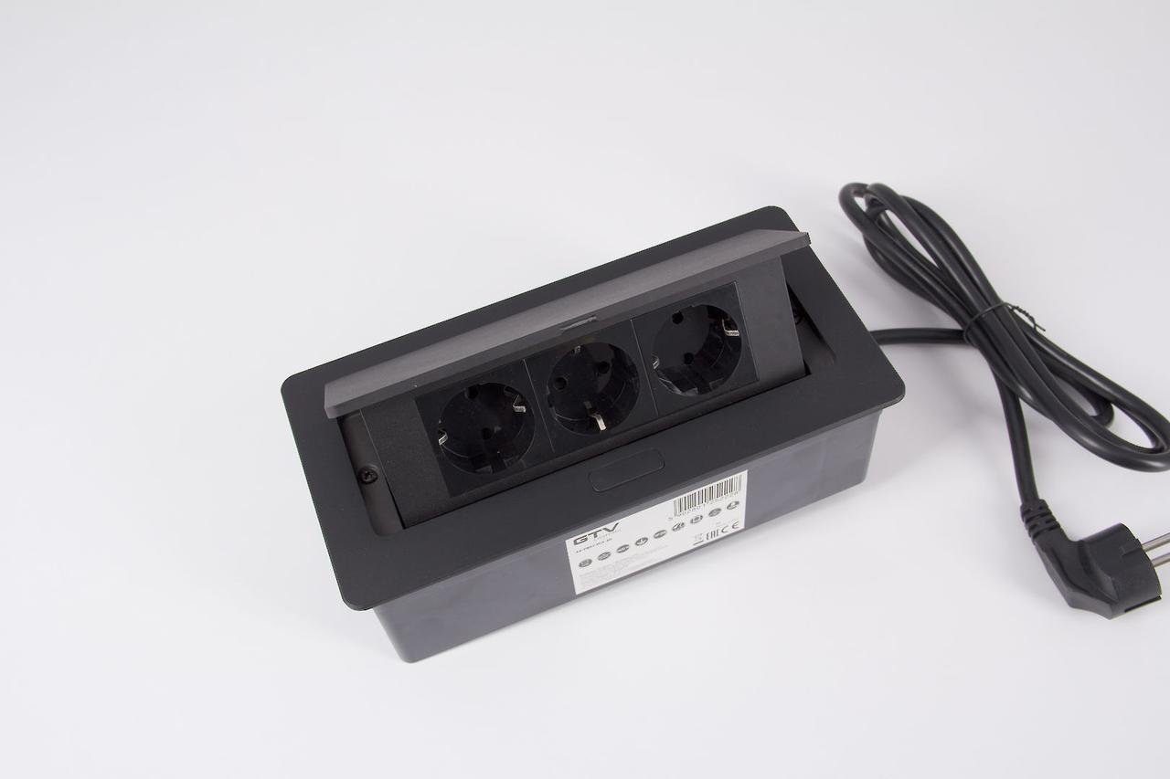 Розетка встроенная горизонтальная GTV на 3 вилки Soft Черный (AE-PBSC3GS-20N)