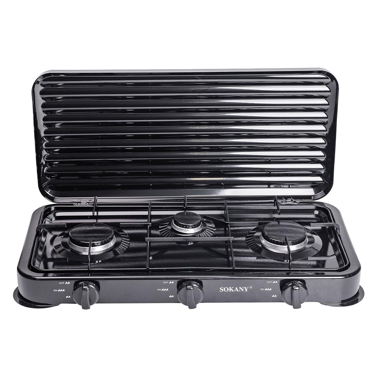 Настольная газовая плита на 3 конфорки мини газовая плита для баллонного газа Черная Sokany