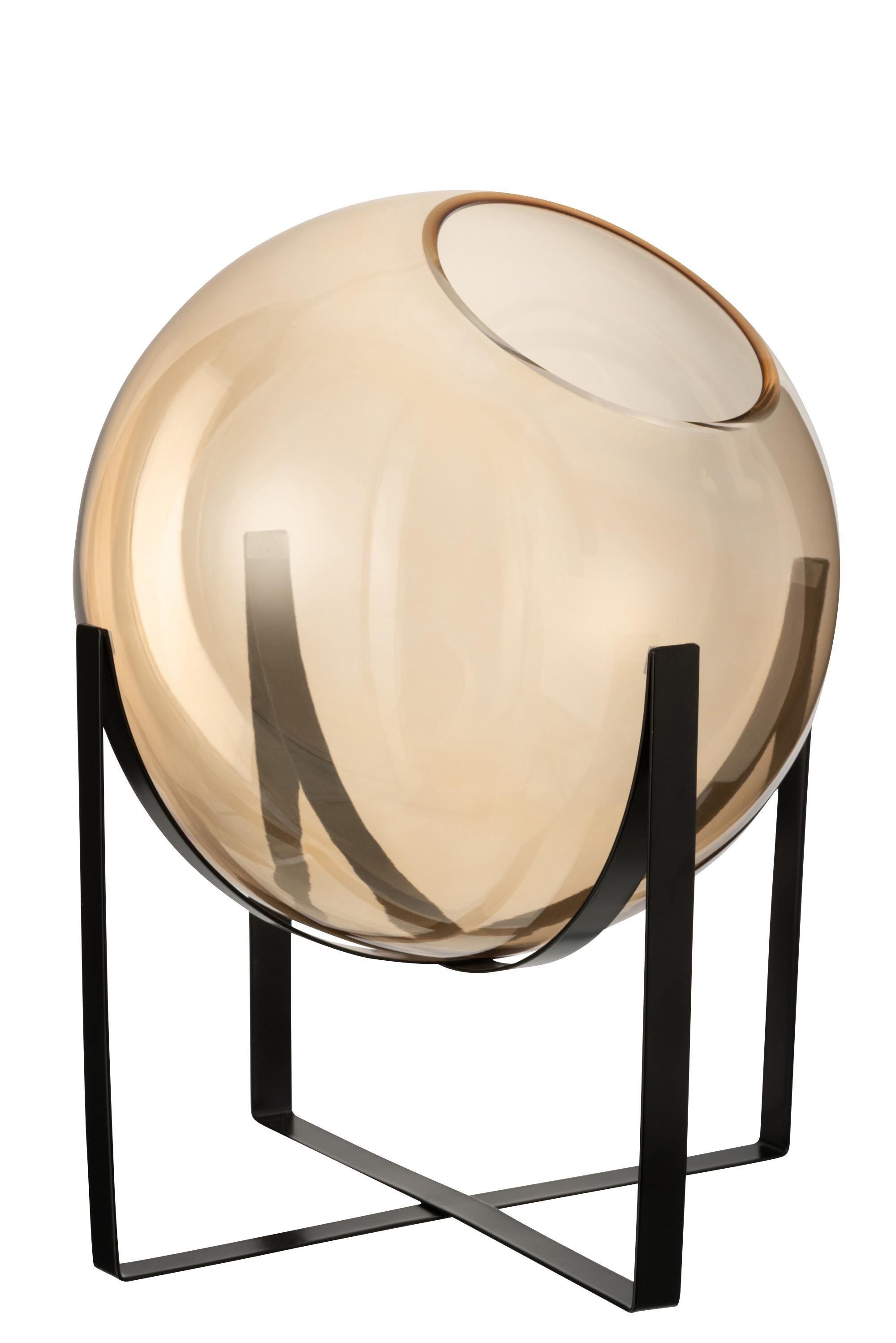 Ваза стеклянная J-LINE охрового оттенка на металлической подставке 38 см Коричневый/Черный