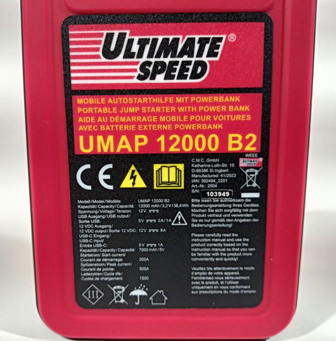 Пусковий пристрій для автомобіля Power Bank Ultimate Speed ​​UMAP 12000 B2 12000 mAh (28337581) - фото 7