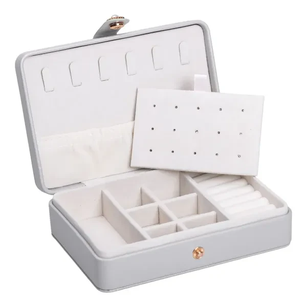 Ящик-органайзер для украшений из экокожи на кнопке 16х11х4 7 см Серый